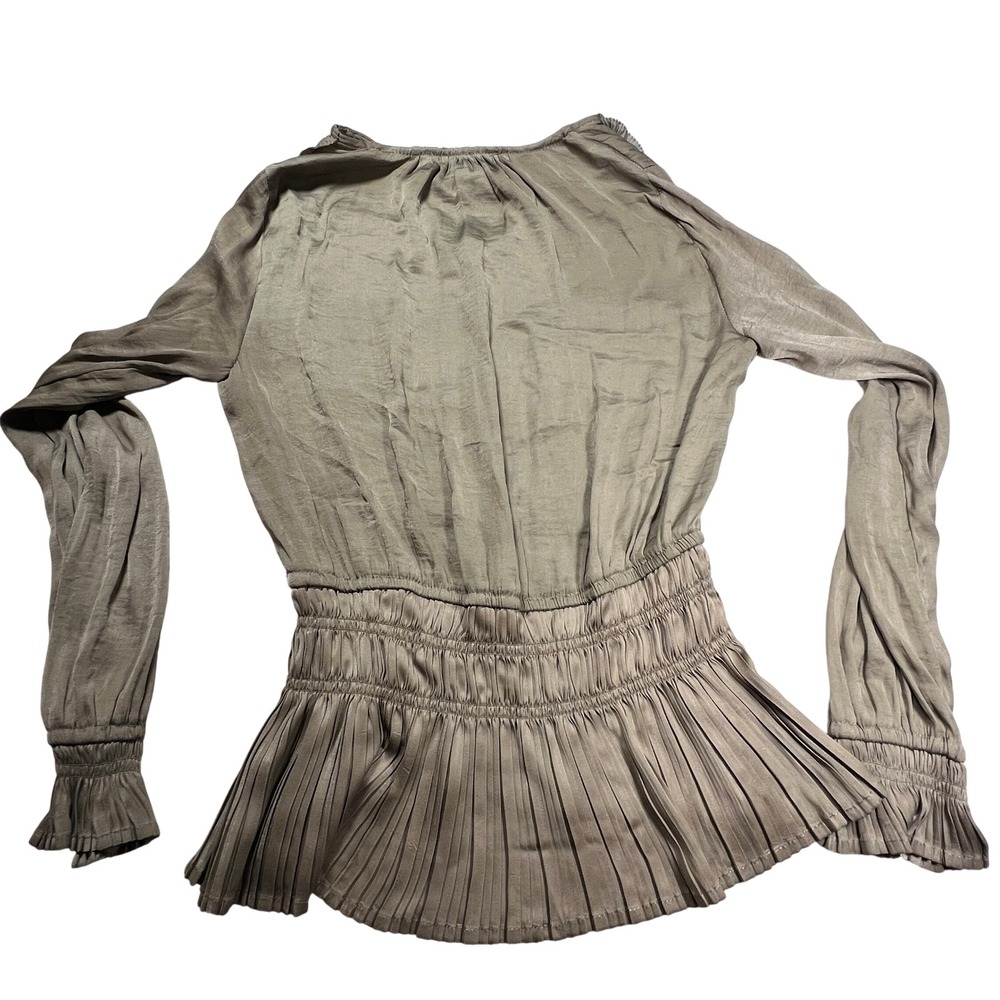 Soft Sage Smocked Waist Peplum Blouse Romantic Minimal Cottage Core XS Ethereal - Picture 6 of 8